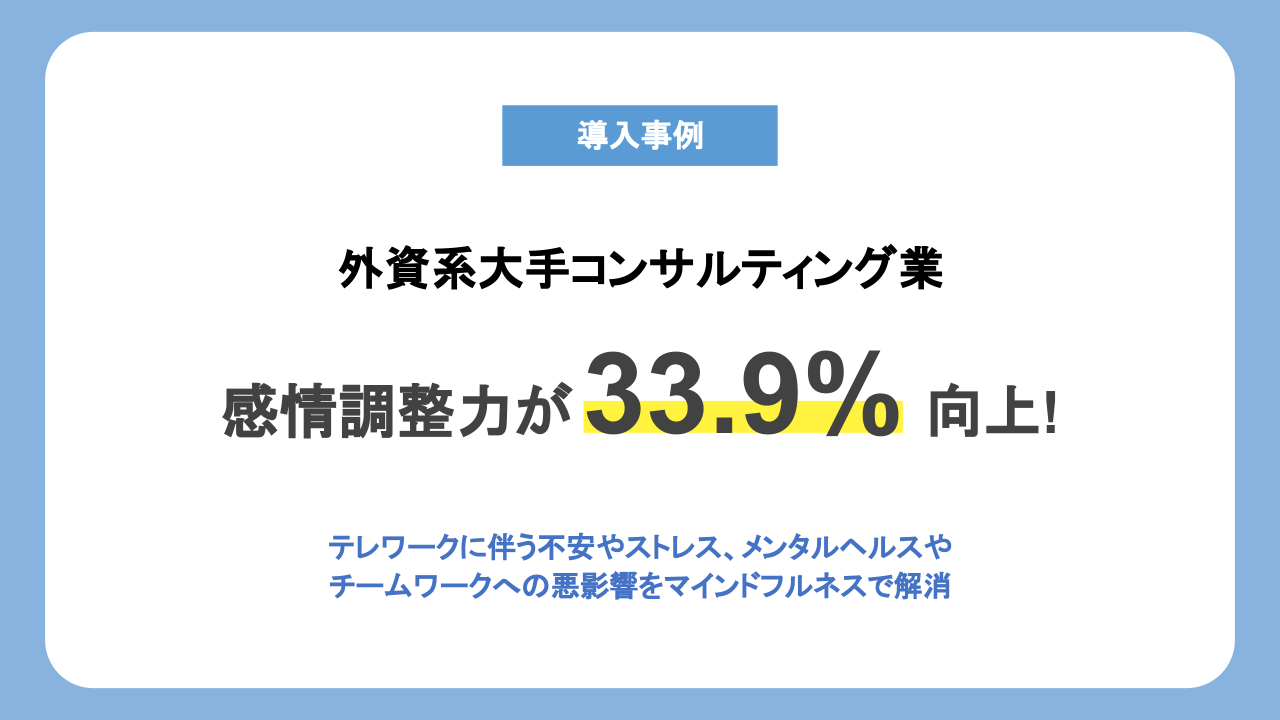 外資系大手コンサルティング業「不安への感情調整力が33.9％改善！コミュニケーションも活性化！」【導入事例】